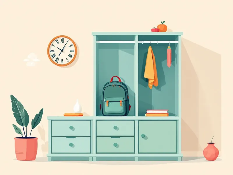 Small classroom cubby with a backpack tucked inside