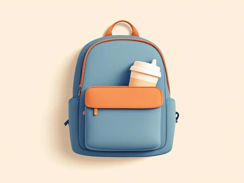 Toddler cup tucked upright into the side pocket of a backpack