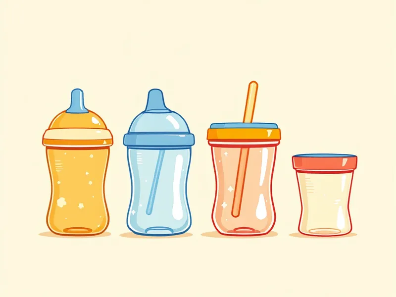 Four toddler cup types side by side: spout, straw, 360 rim and open cup