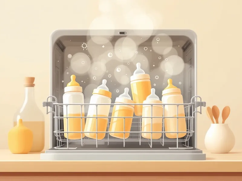 Clean baby bottles and sippy cups in a dishwasher rack