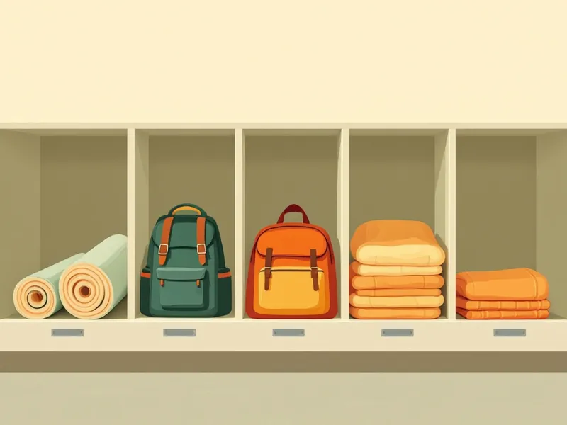 Classroom cubbies with a rolled nap mat and folded blanket